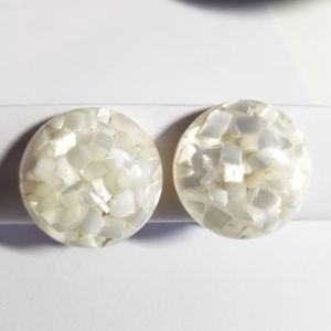 Vintage clip earrings white confetti clipon circle dome button
